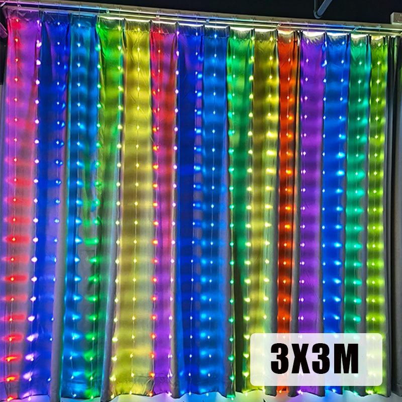 

400 светодиодов Smart App Curtain Lights LED String Light Fairy Light DIY Programming Pattern And Text Christmas Wedding Bedroom Decor European standard