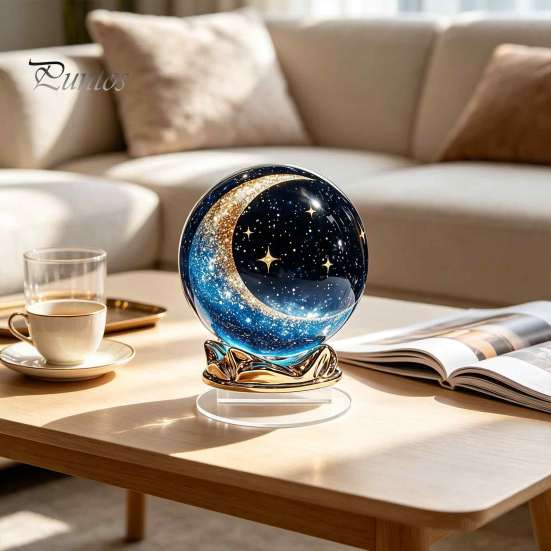 Outdoor Courtyard Decorations Moon Star/Fairy Crystal Ball Ornament, Decorative Acrylic Sphere for Bedroom Living Romantic Room Decor Desk Decor,