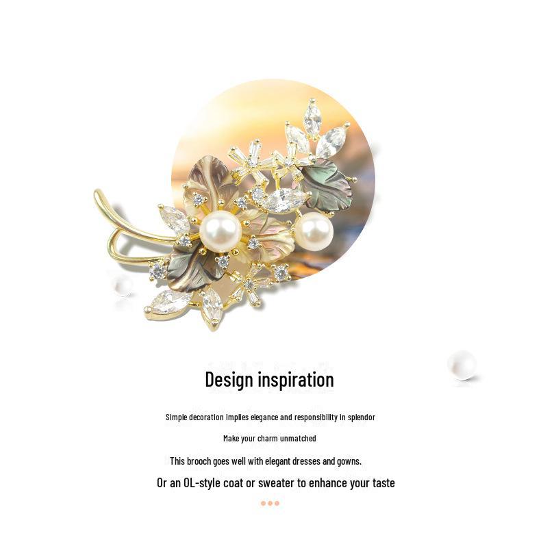 Elegant Pearl & Zircon Rose Brooch Corsage