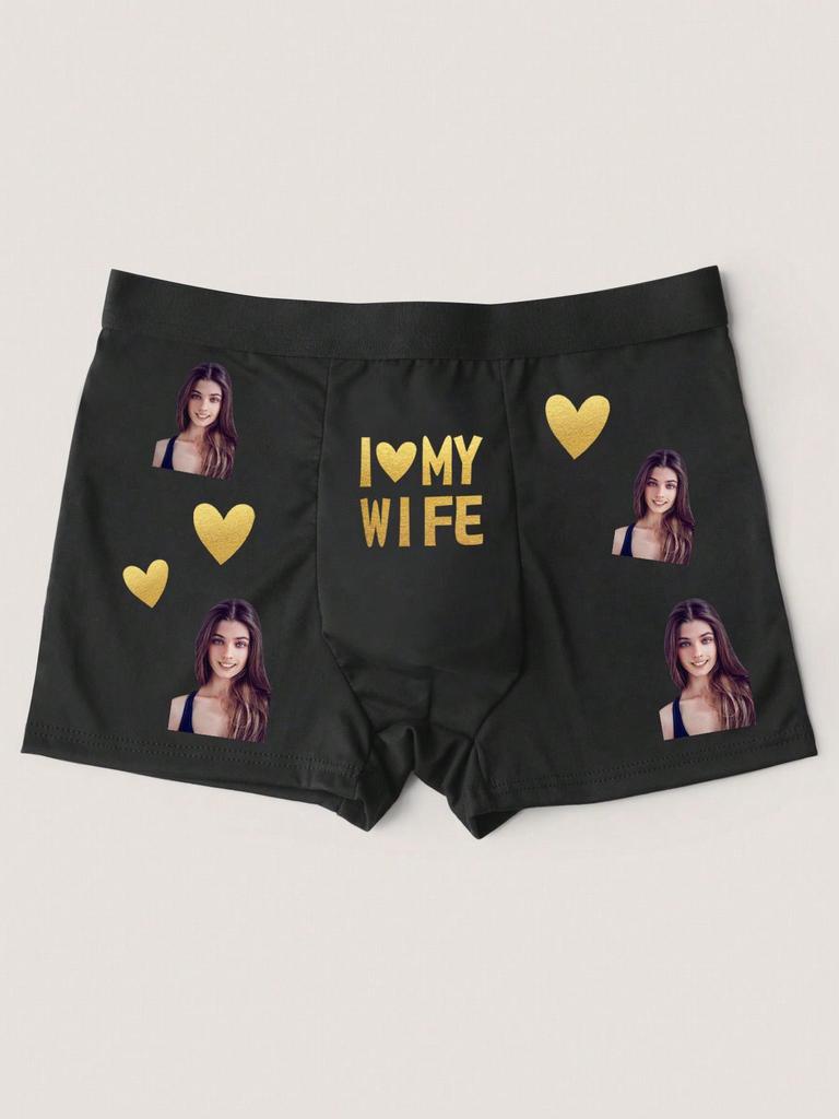Personalizowana męska bielizna bokserska z nadrukiem w kształcie serca, elastyczna i miękka, wygodna, spersonalizowana, idealny prezent dla chłopaka/męża
