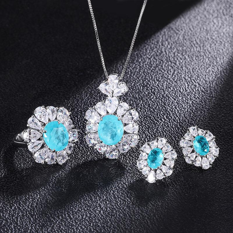 Jewelry Set Simulation Paraiba Pendant 10 * 12 Stud Earrings 6 * 8 Three-Piece Set