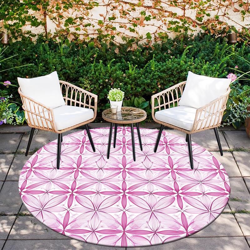Runder Teppich mit rosa Muster, Teppich für Wohnzimmer, Schlafzimmer, Sofa, Spielzimmer Dekor, Rutschfeste Bodenmatte, Feiertagsgeschenke und Geburtstagsgeschenke.