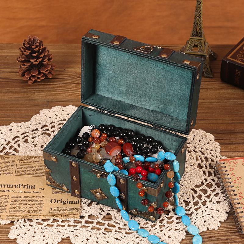 Vintage Wooden Treasure Chest with Lock - Jewelry Box & Film Prop