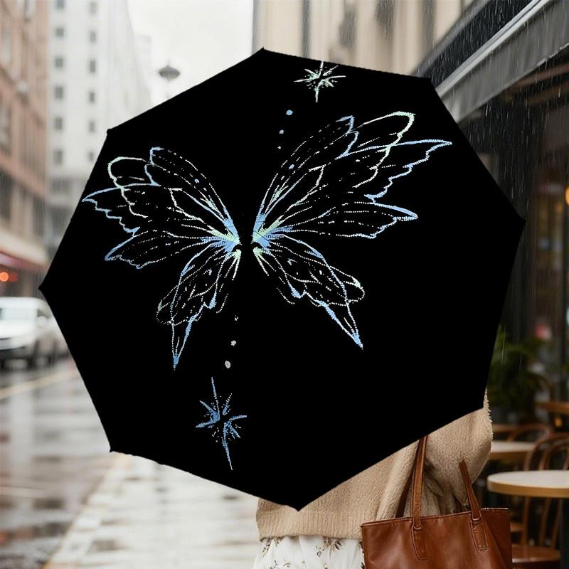 1pc Fairy Wings Star Automatic Folding Umbrella 8 Rib Iron Frame,  Suitable for Travel, Daily Use, Birthday, Women & Men Gift c1231049