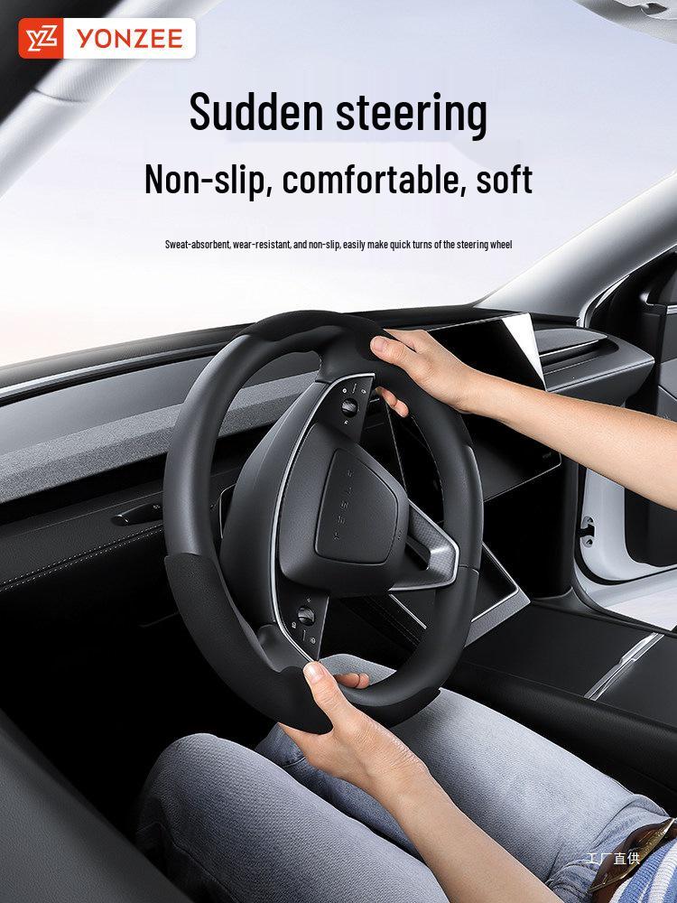 YZ Refresh Version Steering Wheel Cover for Tesla Model 3/Y - Winter White Decoration
