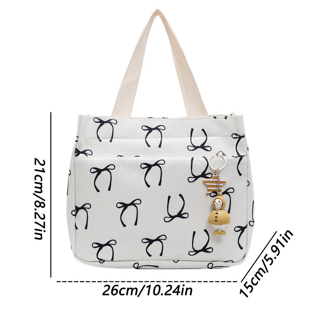 

Lunch Box Bag Bow Pattern Leakproof Tote Large Capacity Reusable Bag For Home Hiking Gym Travel Picnic Work Camping Beach чорний