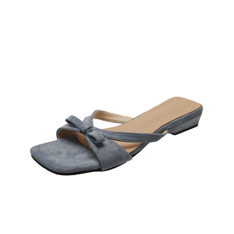 

Sweet and elegant bow cool slippers summer gentle open-toed thick heel word sandals women 40 озеро синий