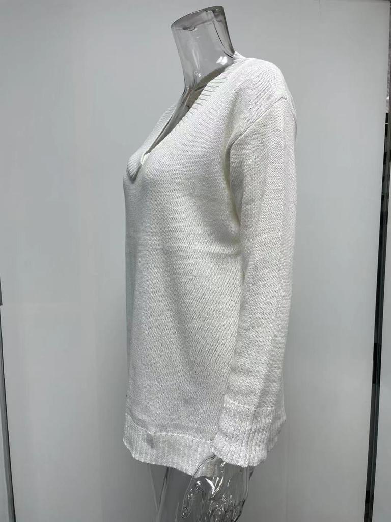 Moda feminina 2025 outono e inverno cor sólida suéter feminino decote em v manga comprida pulôver malha top malha roupas suéter básico pulôver