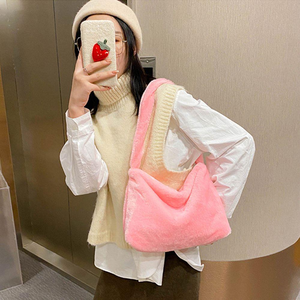 Simple Design Women Soft Plush Hobos Shoulder Bags Winter Furry Ladies Clutch Purse Handbag Female Underarm Bag Crossbody Bags