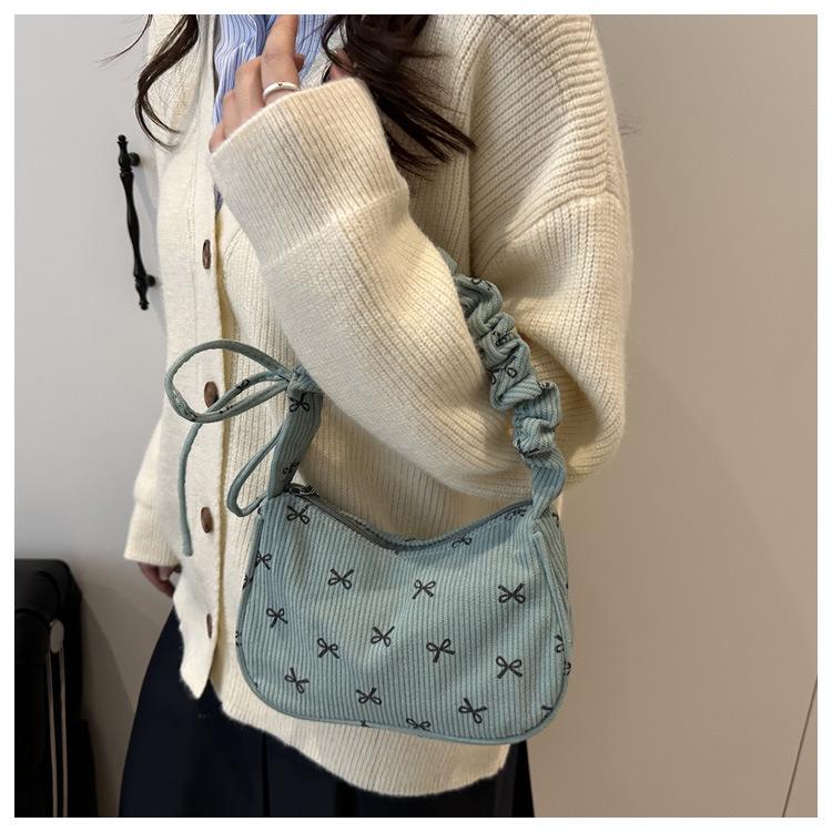 Cotton Bow Knot Shoulder Bag For Women, Chic Crossbody Purse, Minimalist Handheld Tote KTB