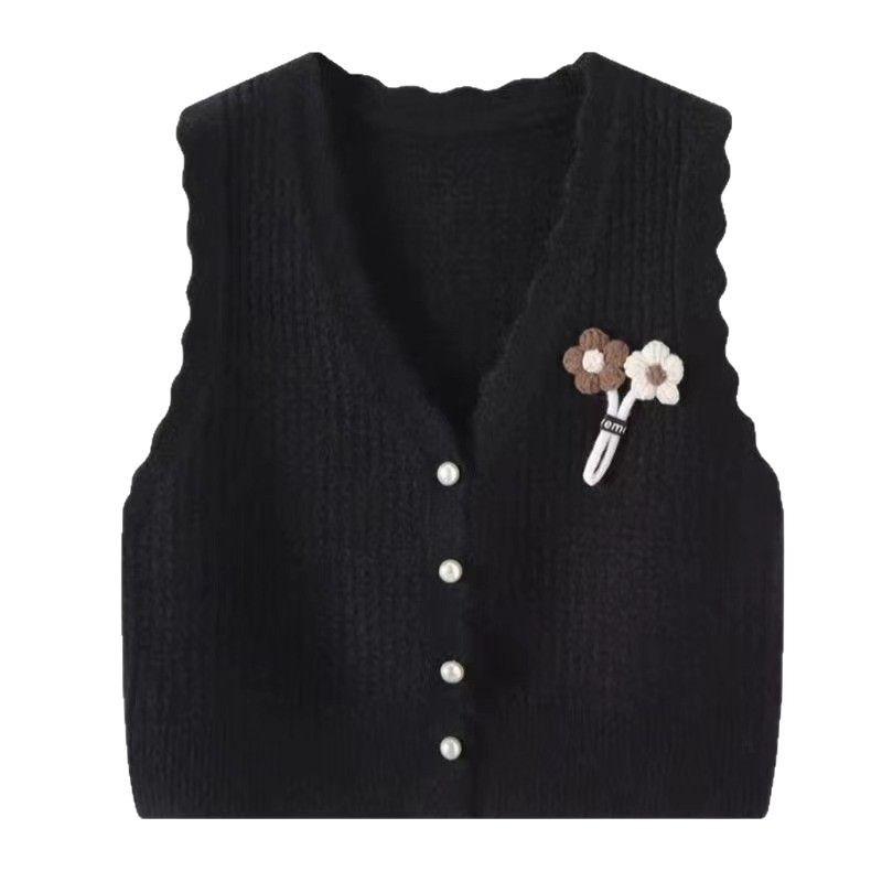 Spring and Autumn Fashionable Small Flower Short Knitted Vest Women's Sweater Vest