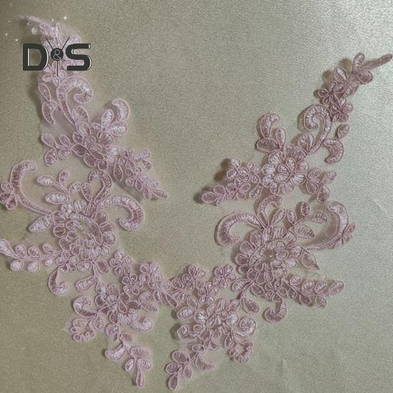 2 Pcs Embroidery Lace Applique Sewing Flower Fabric Collar Patch Motif Wedding Gown Dress Bridal DIY Crafts for Daily Wear Tailor Shops