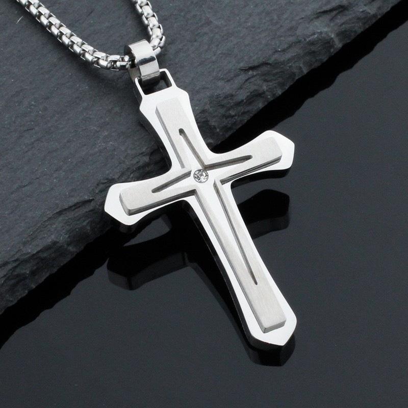 European and American Double Layer Cross Pendant Punk Hip Hop Simple Versatile Long Men s 60CM