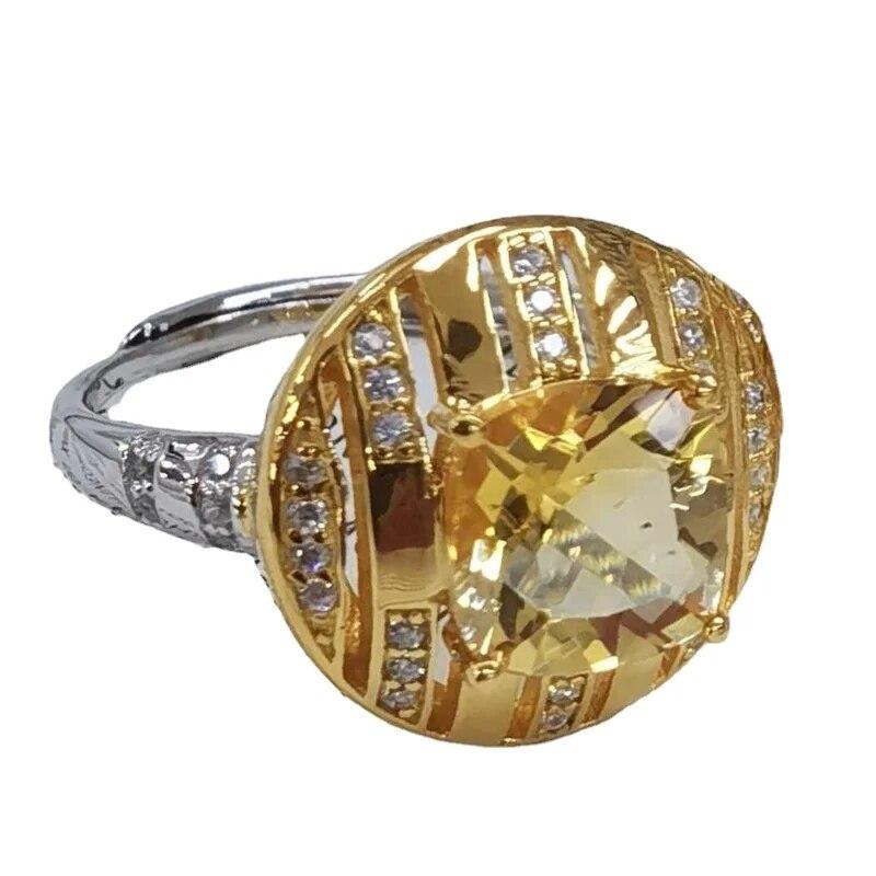 

SACE GEMS Модные кольца с изменяемым размером 8*8 мм из натурального желтого кристалла для женщин из стерлингового серебра 925 пробы для свадьбы, вечеринки, ювелирных украшений, подарок на фестиваль Open жёлтый