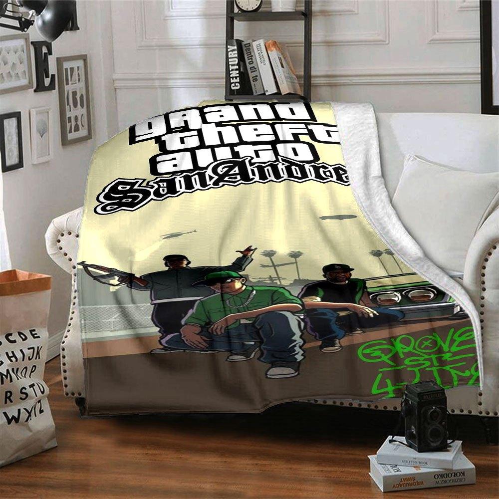 

1 шт. М яка фланелева ковдра Grand Theft Auto з дизайнерським принтом. Затишна ковдра для будь-якої пори року, ідеальна для дивана, ліжка, офісу 80x120cm