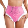Γυναικείο γυαλιστερό λουστρίνι Frilly Maid Knickers με κορδόνια με φερμουάρ με καβάλο εσώρουχα για παιχνίδι ρόλων για νυχτερινό κέντρο διασκέδασης