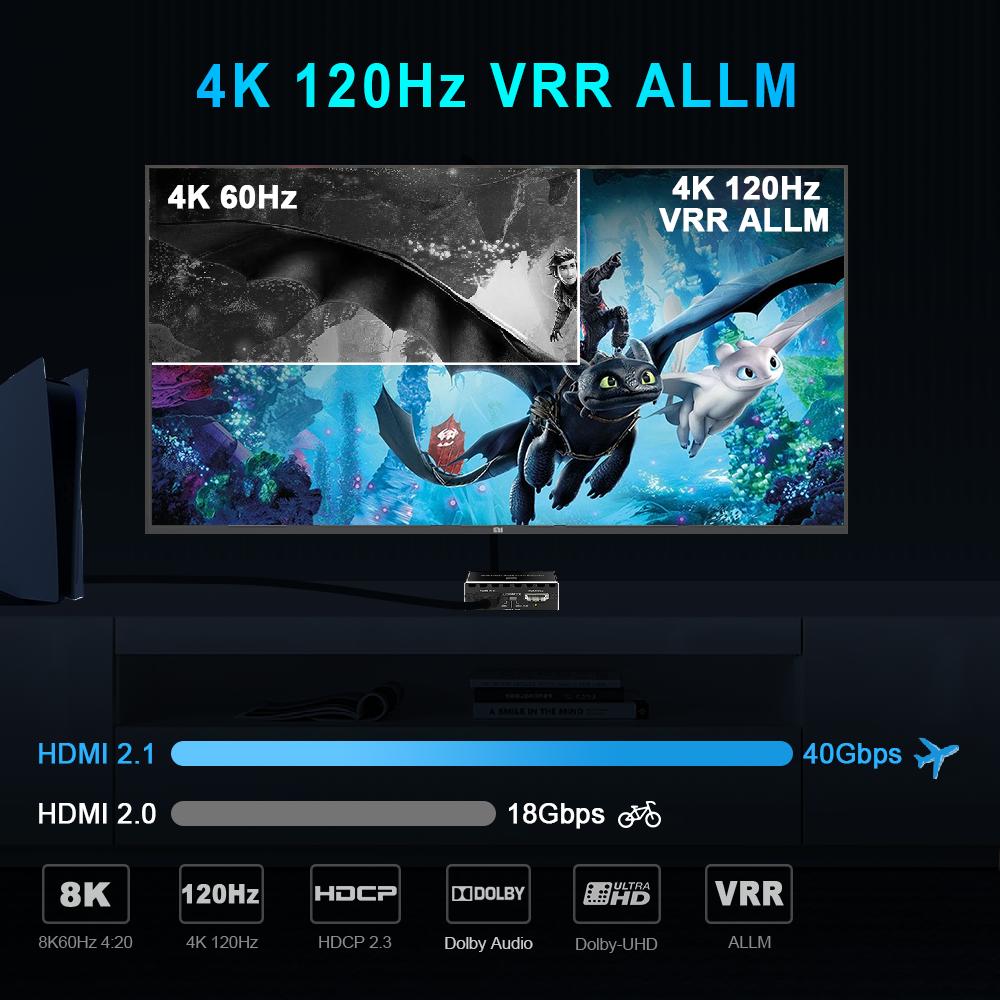 8K HDMI 2.1 Audio Extractor ARC 2 In 1 OUT CEC EDID HDMI Switch 2x1 for PS5 Amplifiers Soundbars