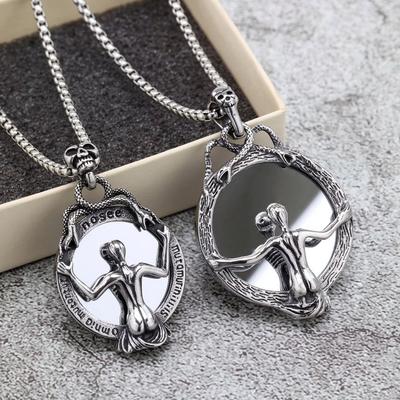Nordic Retro Stainless Steel Men's Pendant Gothic Magic Mirror Necklace Pendant