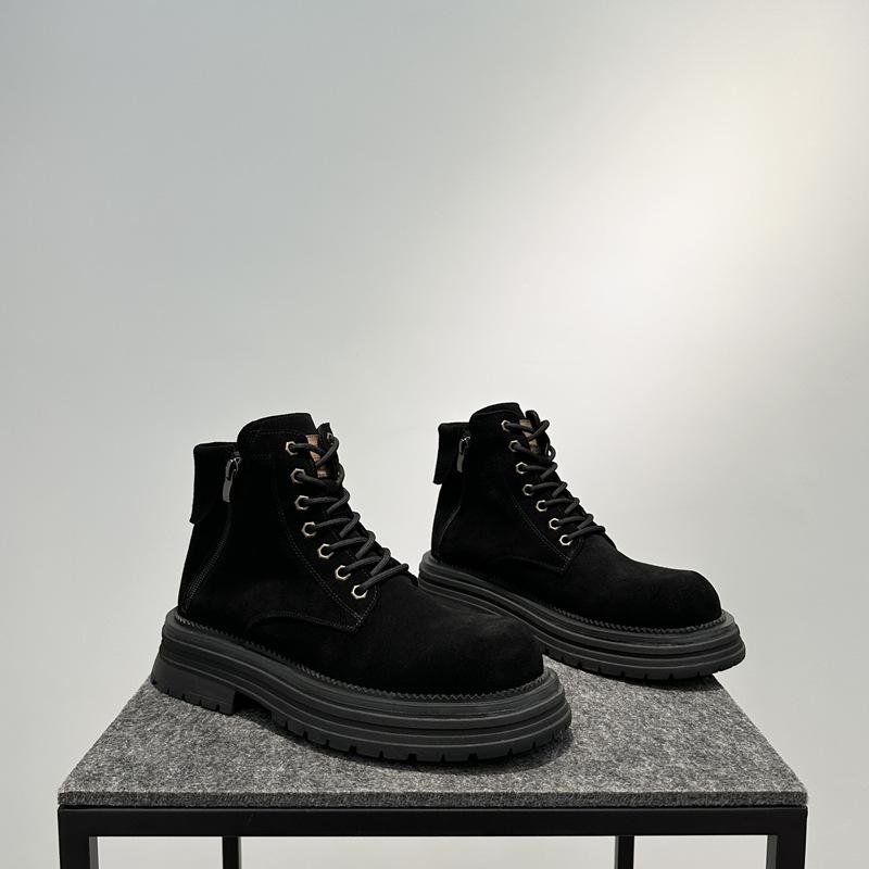 Autumn new leather thick-soled rhubarb boots, light and comfortable height-increasing Martin boots