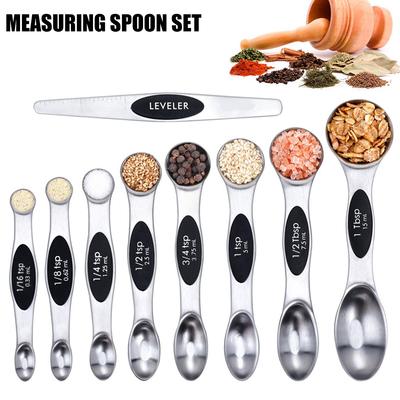 9Pack Magnetic Measuring Spoon Set Stainless Steel Measuring Spoons Stackable Double-sided Teaspoons Metal Accurate Measuring