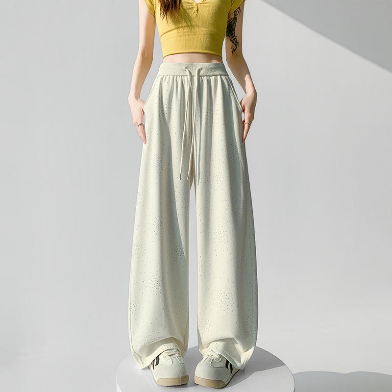 

2026 Spring Women s Rhinestone Wide-Leg Drape Pants - Slimming, Floor-Length Casual Medium