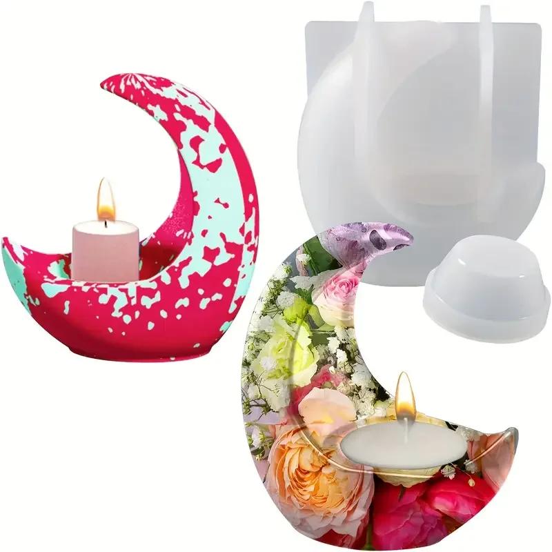 Top Quality Moon Shape Candle Holder Resin Molds 3D Candles Silicone Molds Resin Moon Molds Epoxy Resin Molds Ramadan Moon