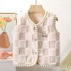 Autumn Winter Kids Lamb Wool Vest Children's Double Thick Warm Coat Checkered Pattern Baby Boys Girls Outdoor Plush Sleeveless Outerwear