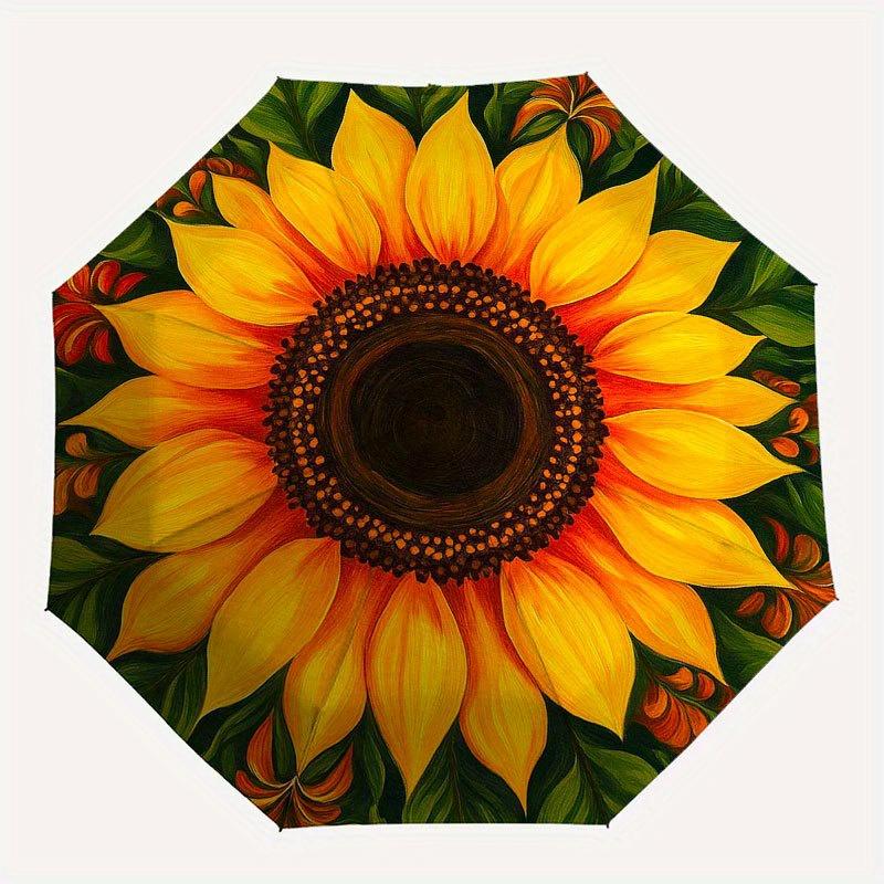 Golden Sunflower Wall Decor: Vibrant Art for Any Room Umbrella, Portable 3-Fold Compact Umbrella for Men & Women R112