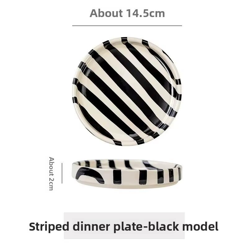 Colorful Ceramic 6inch Striped Plates – Handcrafted Dinnerware for Kitchen, Home Decor, Dessert, Salad, Party Use
