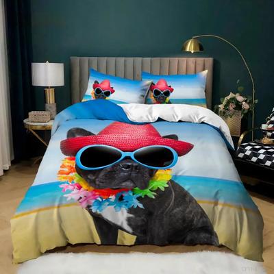 Hunde Bettbezug Set King Police Dept Hunde Bettwäsche Set Cooler Stil Tiermotiv Bettdeckenbezug für Kinder Jungen Polyester Steppdeckenbezug