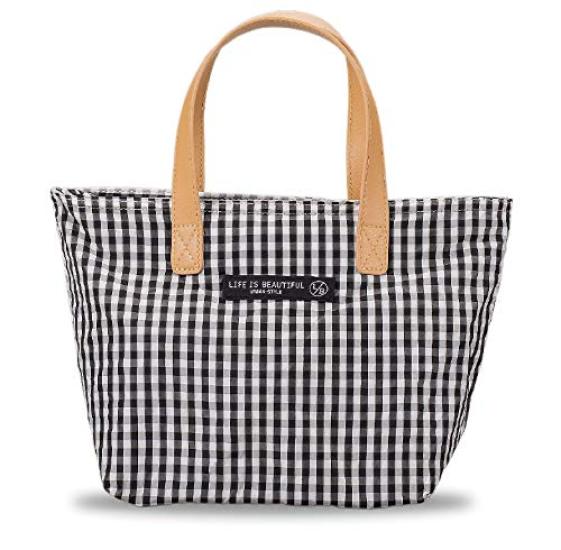 Showa Lunch Tote Gingham 77087 Bag, Check, Black, Polyester, L/B,