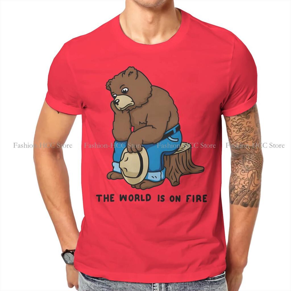 Smokey The Bear The World Is On Fire T Shirt Vintage Grunge Teenager Summer Large Cotton Unisexs Clothes Harajuku Crewneck Tshirt