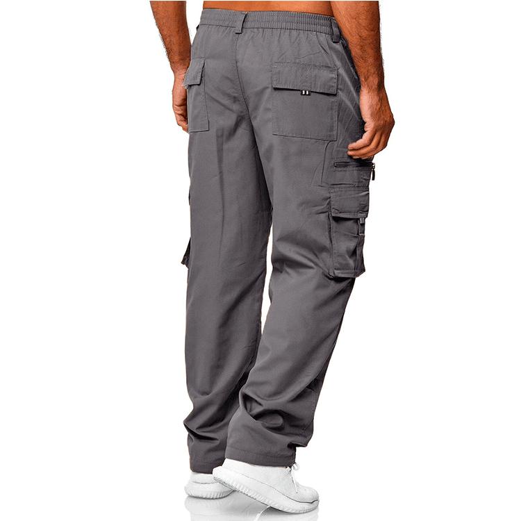 Men's Spring and Autumn Solid Straight Legged Cargo Pants Casual Multi-Pocket Long Pants Loose Fit Outdoor Fitness Trousers