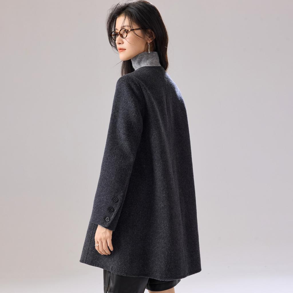 [Wool Coat] Autumn and Winter New Large Collar Plaid Interior Fashionable Loose Medium Length Coat