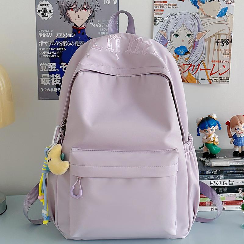 Japanese Simple and Versatile Large-capacity Solid-color Campus Schoolbag Women's New Summer Light Commuter Shoulders