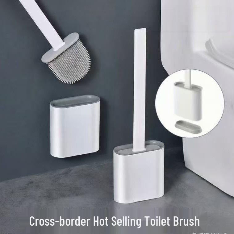 TPR Soft Long Handle Silicone Toilet Brush Set with Wall-Mount