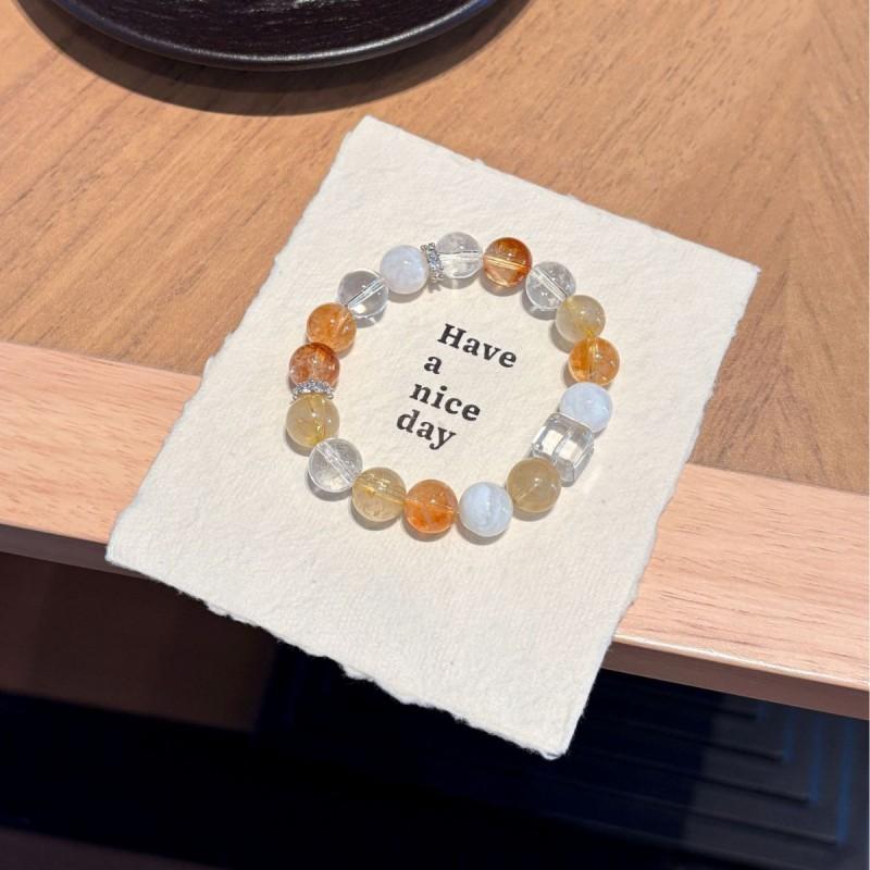 Natural Gold Rutilated Quartz Yellow Tower Crystal Snow Phantom White Beaded Bracelet Women