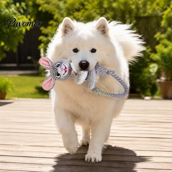 Wear Resistant Plush Dog Toys Tug Rope Toy, Cute Fox Rabbit Squeaky Chew Toy with Crinkle Paper, Funny Cartoon Pull Interactive for Medium Large Dogs,