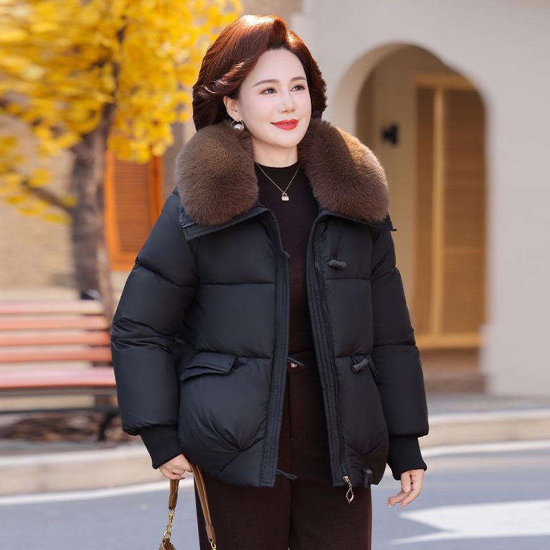 Velvet Lined Warm Cotton Jacket for Middle-Aged and Elderly Women 3XL (Recommended for 72.5-80kg)