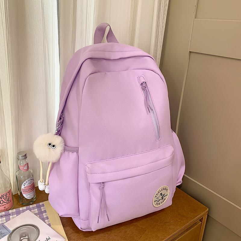 College student schoolbag women's simple solid color large capacity travelhigh school student computer bag Korean version high school student backpack