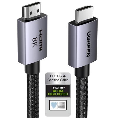 UGREEN 8K 60Hz HDMI HDMI מהירות אולטרה גבוהה 48Gbps תמיכה ב-4K דינמי סגסוגת אלומיניום וניילון כבל 2 מטר, מאושר 2.1, אולטרה-גבוה 10K, 8K,