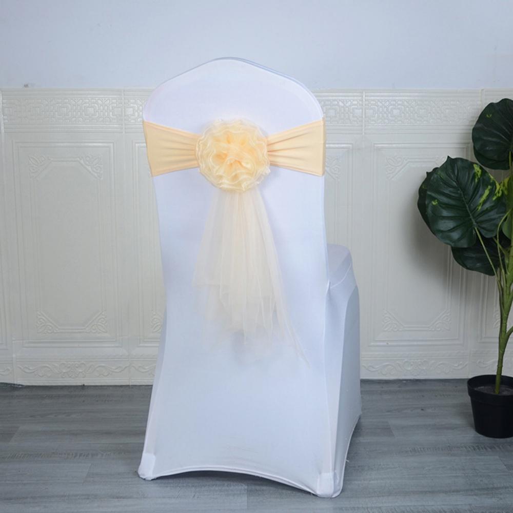 Organza Ribbon Decoration Polyster Flower Chair Back Strap Chair Sashes Romantic European Floral Sash For Chair Back Decor Event