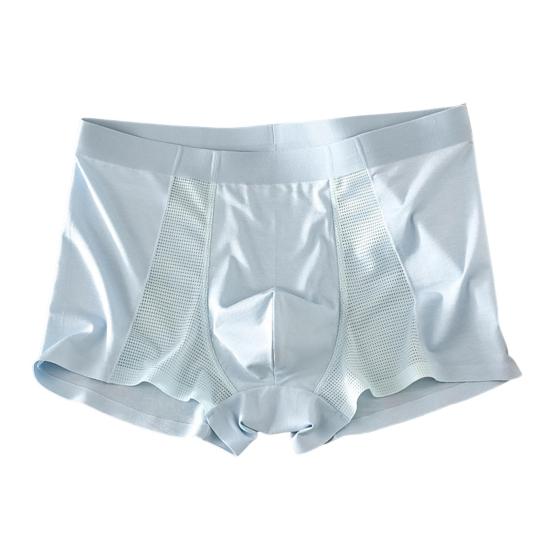 Men Boxer Briefs Mid-rise Elastic Waistband Breathable Mesh Shorts Underwear Solid Color U-Convex