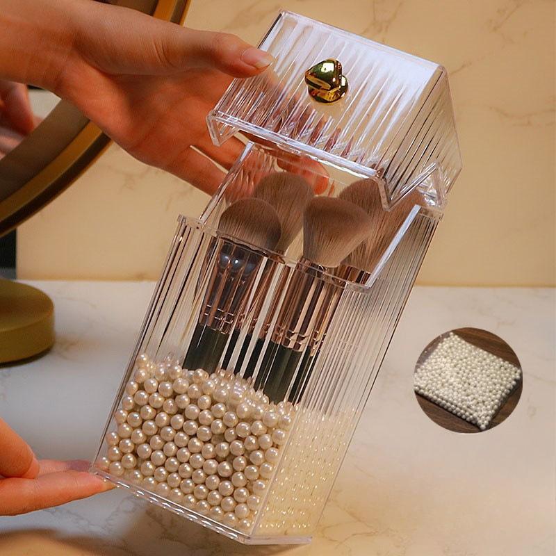 Dust-proof Makeup Brush Storage Pen Holder Eyebrow Pencil Organizer with Cover Pearl Light Luxury Dressing Table Home Decoration