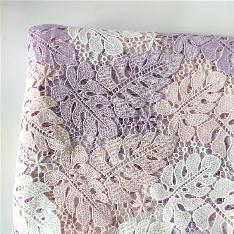 50Cmx130Cm French Tulle Lace Fabric 2024 High Qulity Water-Soluble 3D Embroidery Hollow Leaf Fabric Wedding Dress Skirt Fabric