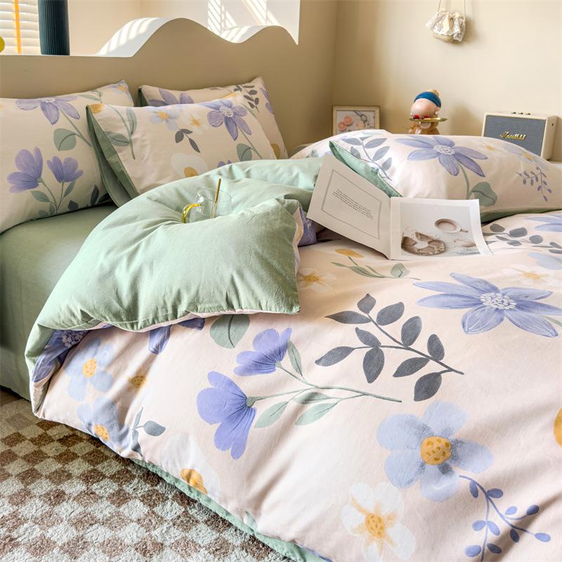 Bedding Four-piece Set, Cotton Pure Cotton Floral Quilt Cover, Bed Sheet Dormitory Three-piece Set