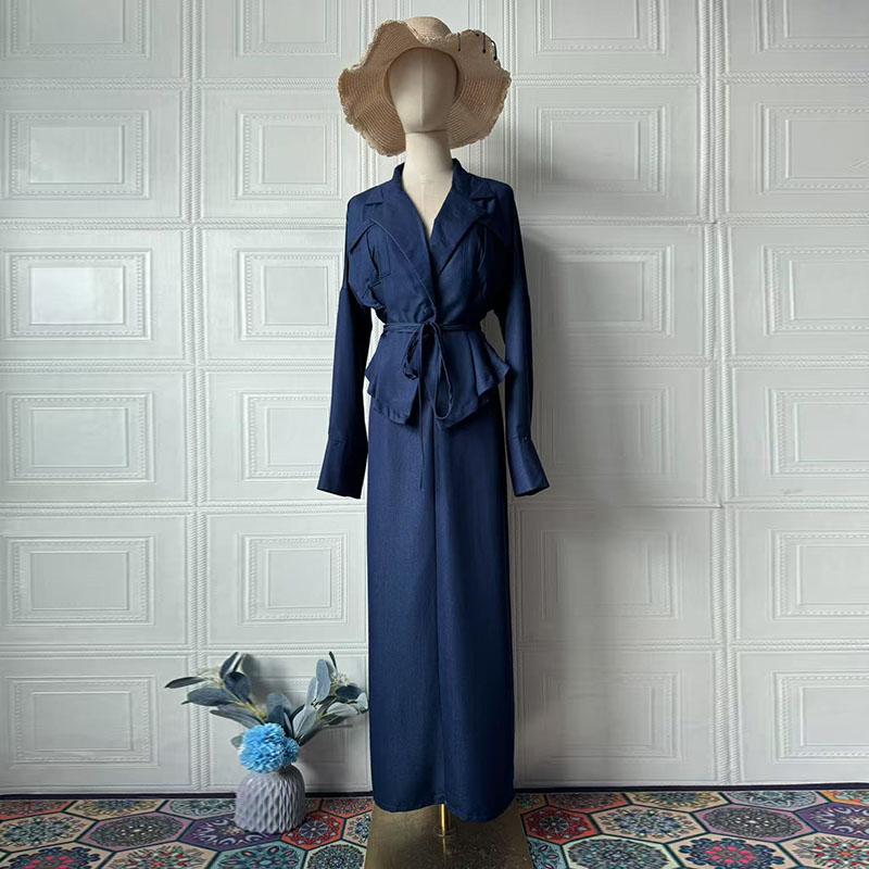 Casual Jackets Skirts Sets Women Loose V Neck Long Sleeves One Button Belt Outfits Female 2025 Summer Fashion Chic Solid Set