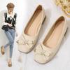 Bow Shallow Mouth Single Shoes Women's Autumn New Square Head One Pedal Women's Shoes Soft Sole Gentle Doudou Shoes