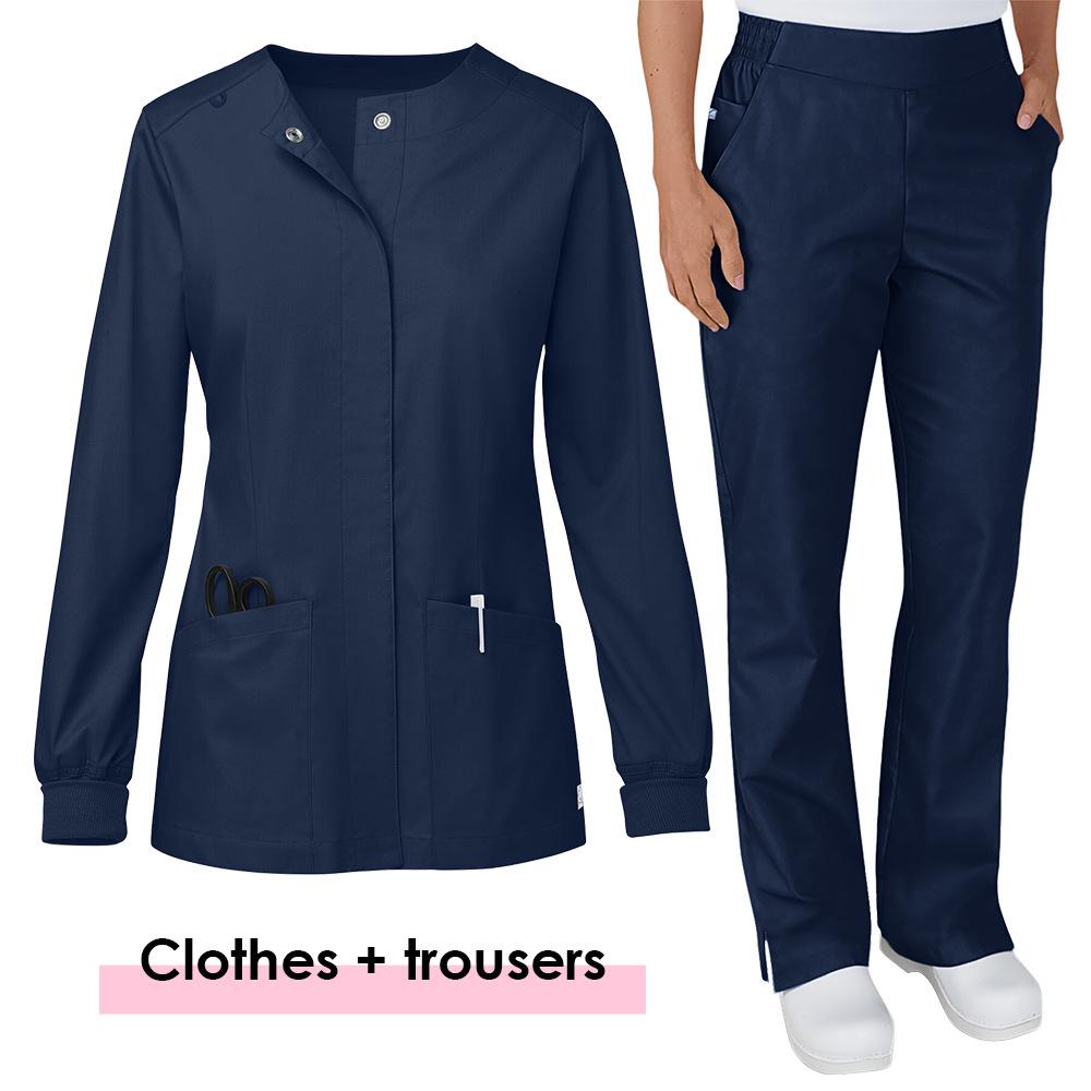 Damen Langarm Kasack-Anzug, Schönheitsstudio Druckknopf Cardigan Jacke Arzt Krankenschwester Arbeitsuniform Set