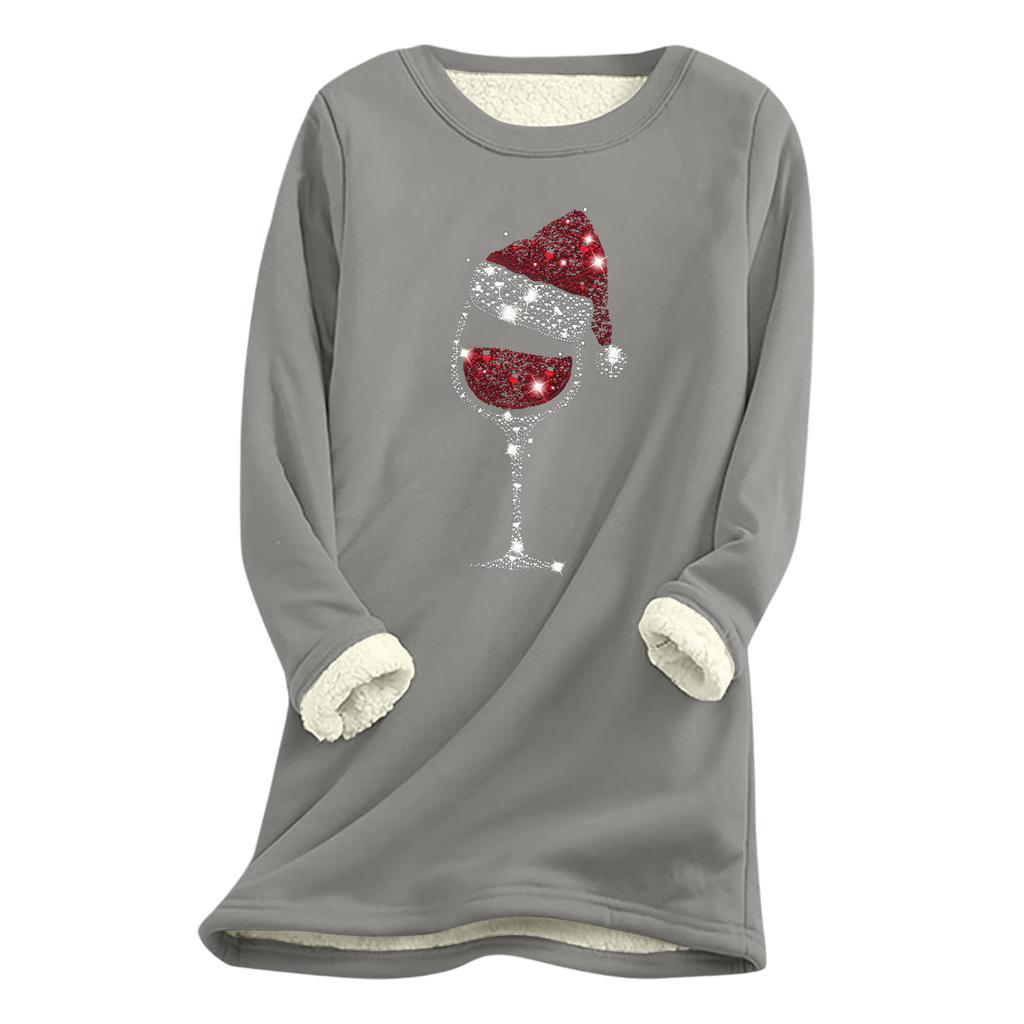 Women's Christmas Print Thick Plush Lambswool Warm Long Top